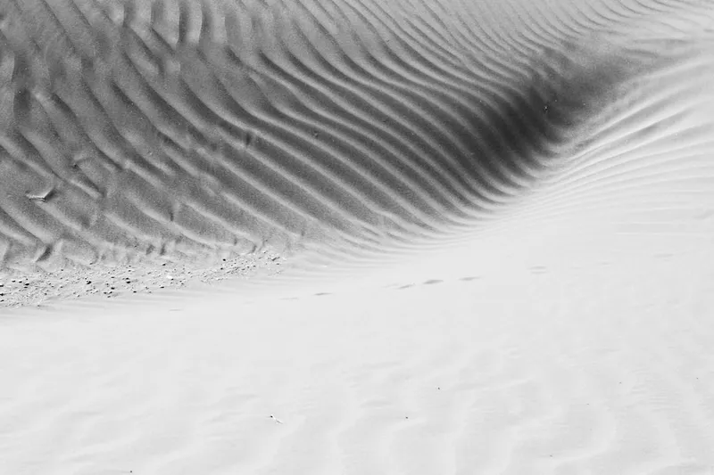 The desert's wind-sculpted sands in monochrome.
